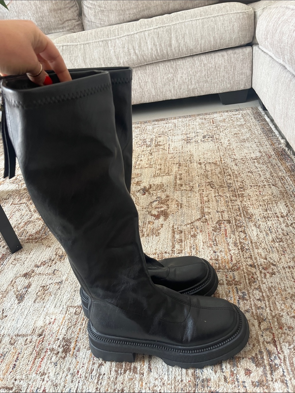 Women's Black Over-the-Knee Leather Boots - Picture 4 of 7